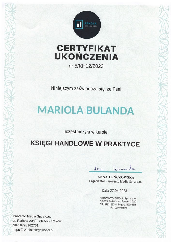 Mariola Bulanda Usługi Księgowe