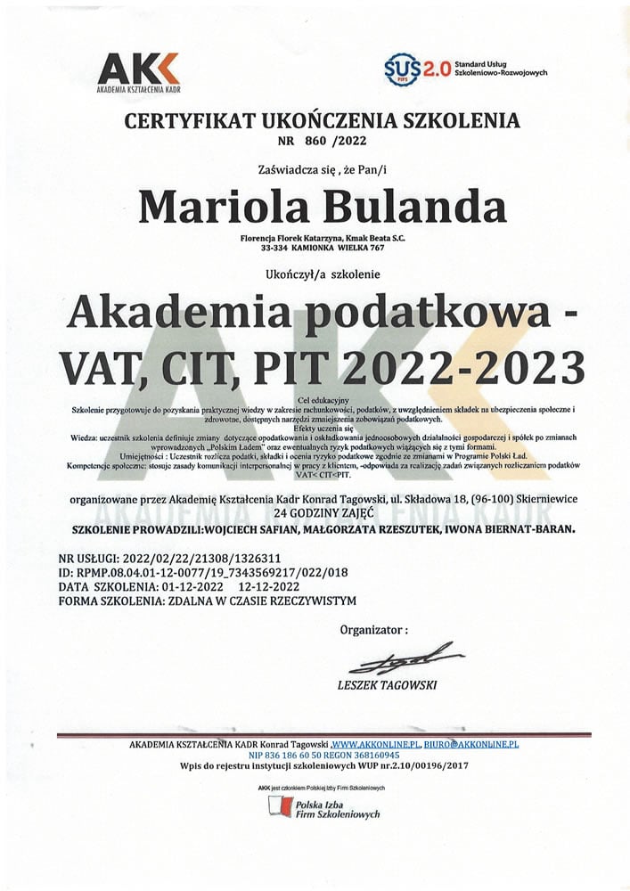 Mariola Bulanda Usługi Księgowe
